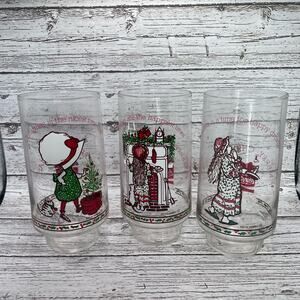 Hollie Hobbie Merry Christmas Vintage Drink Glasses Set of 3